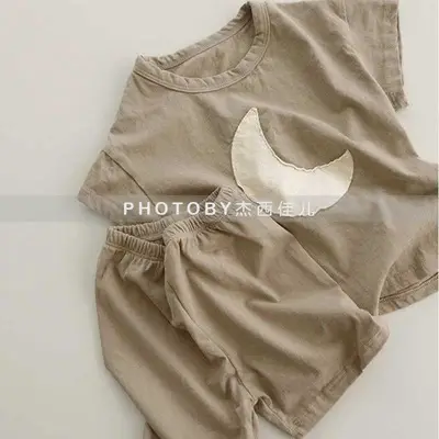 Kids Summer Suit Beige Collar Shirt Shorts Set — feature 16