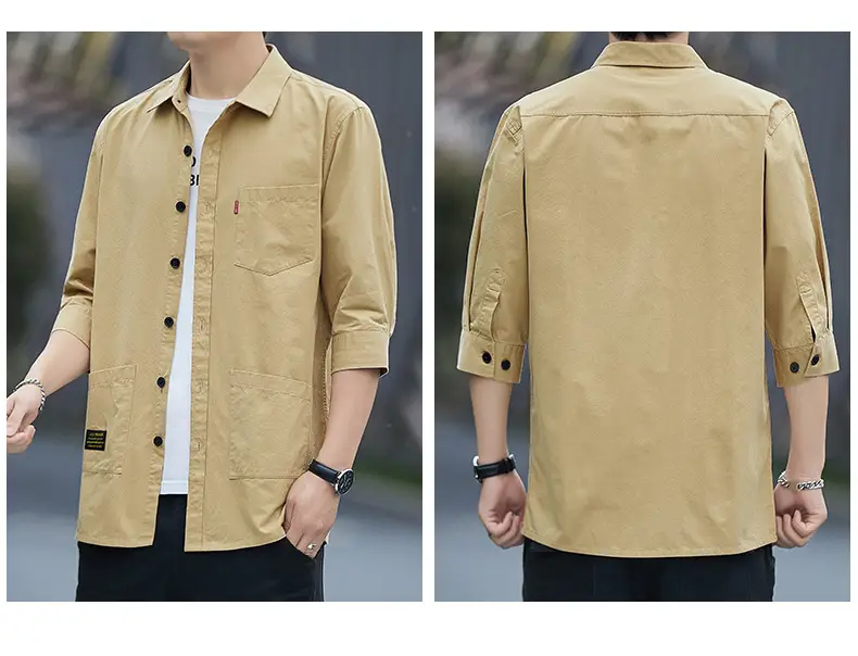 Men Blue Cotton Mid-Sleeve Shirt Casual All-Match — feature 10