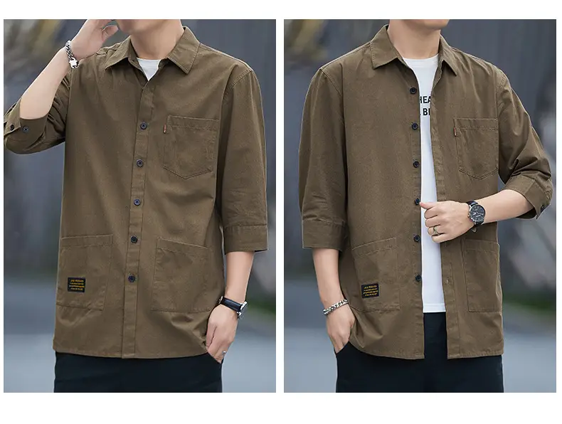 Men Blue Cotton Mid-Sleeve Shirt Casual All-Match — feature 14