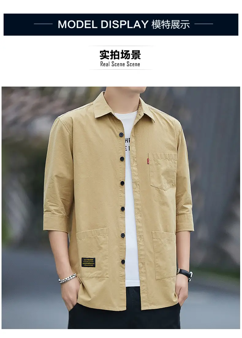 Men Blue Cotton Mid-Sleeve Shirt Casual All-Match — feature 9
