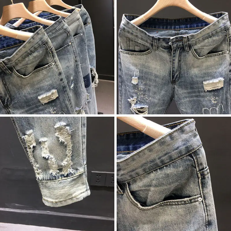 Men Ripped Cropped Jeans 2023 New Style - Image 3