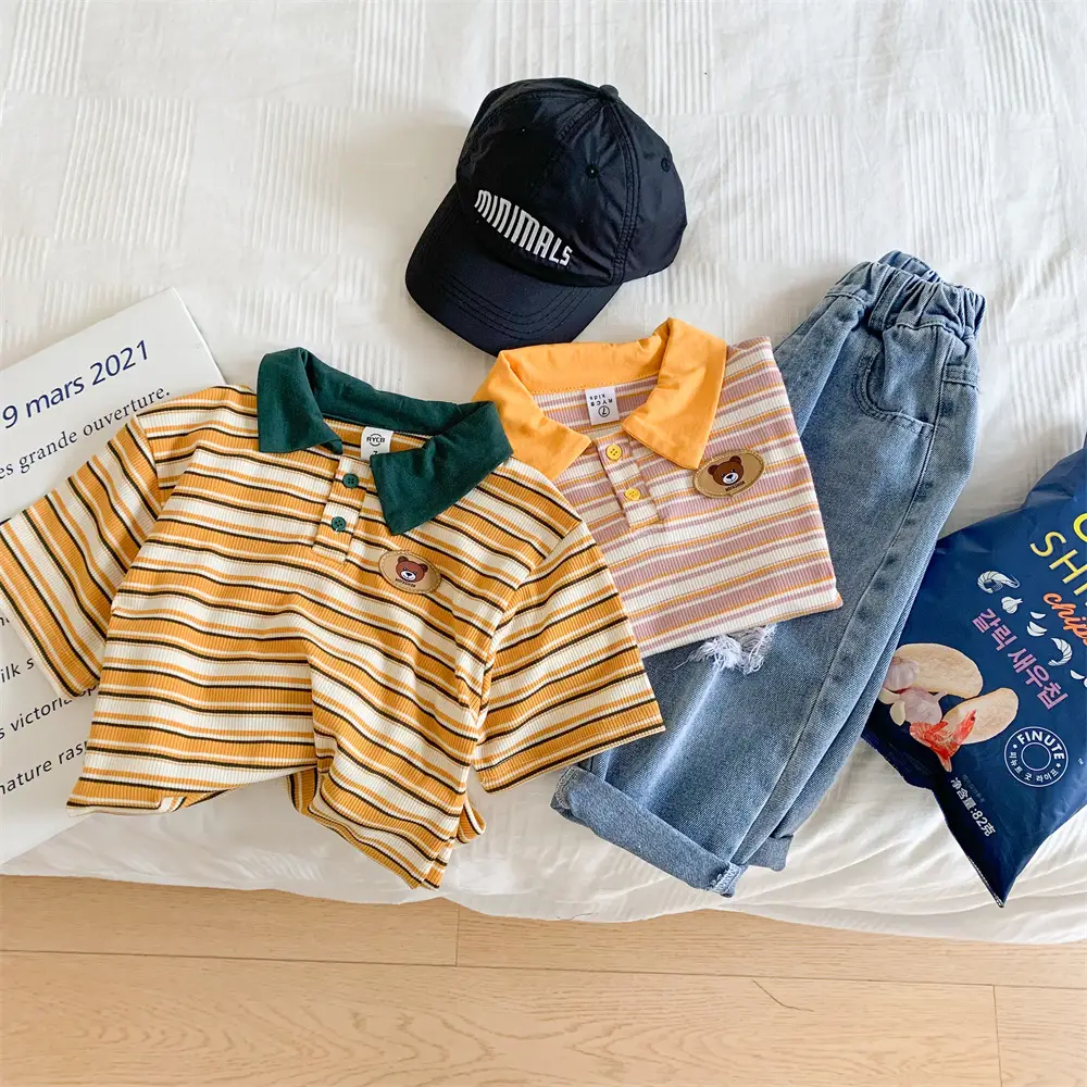 Children's Striped Polo Top Set Summer Casual Huzhou — feature 15