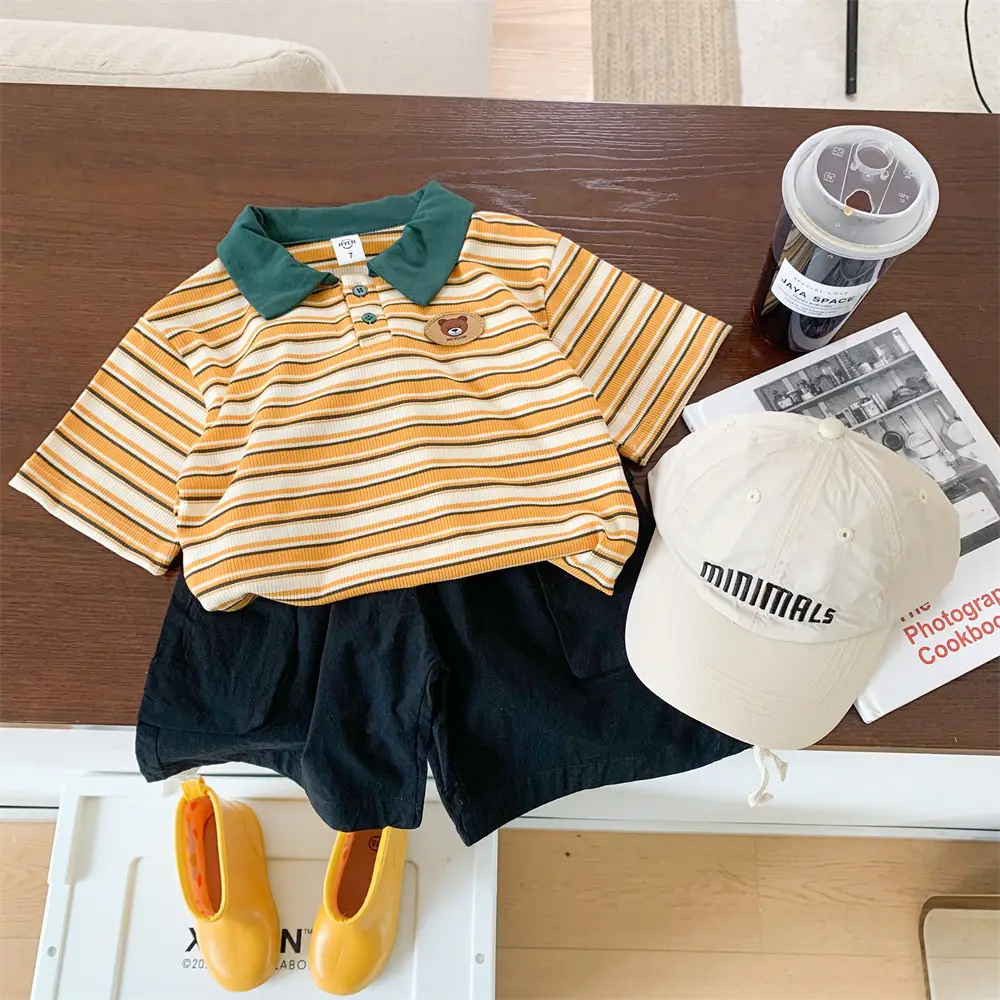 Children's Striped Polo Top Set Summer Casual Huzhou — feature 2
