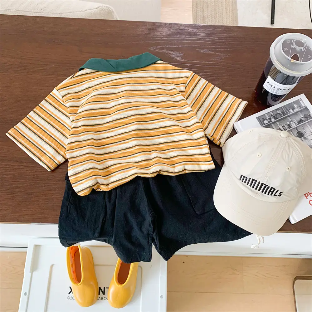 Children's Striped Polo Top Set Summer Casual Huzhou — feature 7