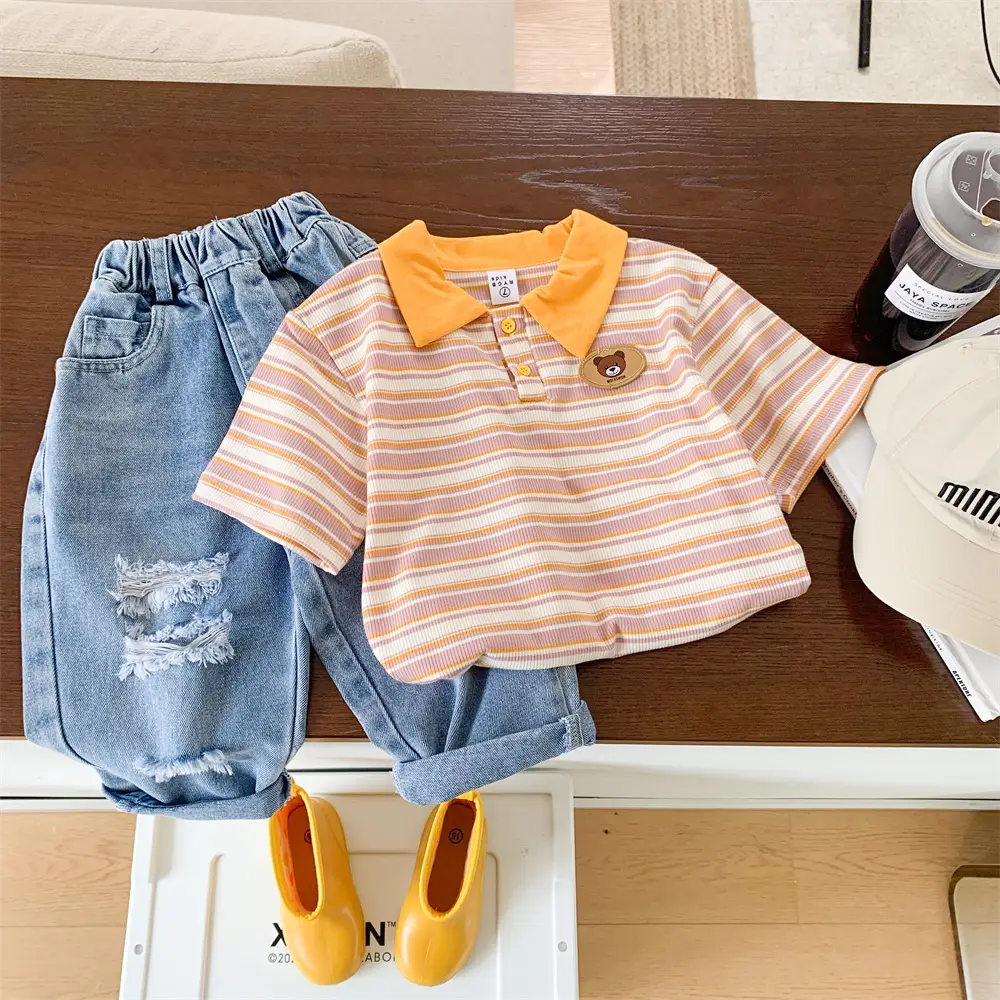 Children's Striped Polo Top Set Summer Casual Huzhou — feature 8