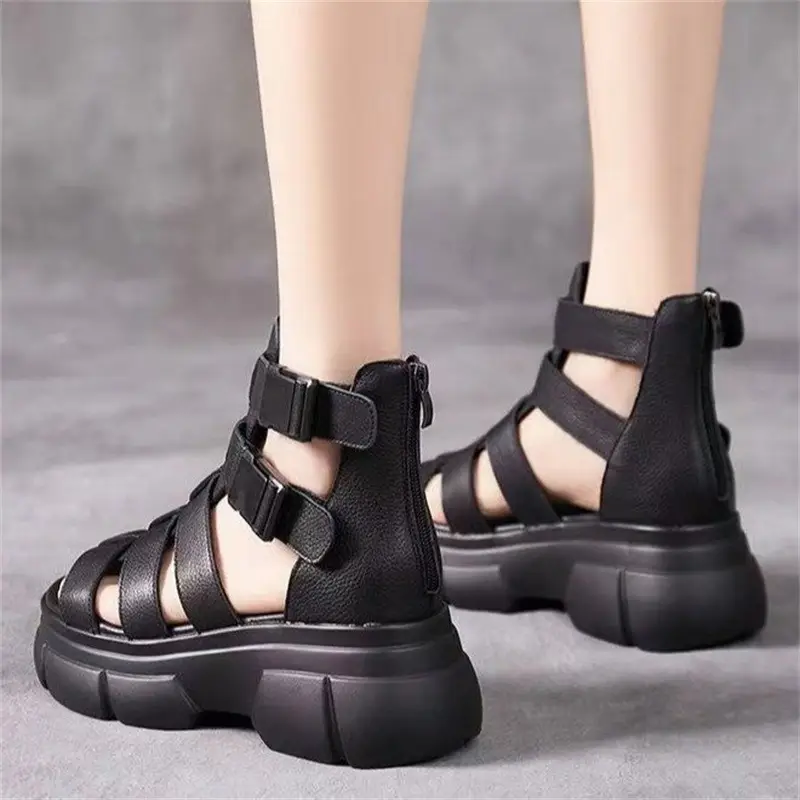 Black Cut Out Wedge Sandals for Women 2023 - Image 4