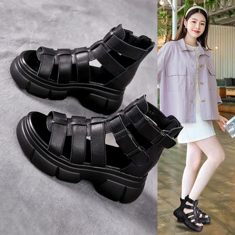 Black Cut Out Wedge Sandals for Women 2023 - Image 6