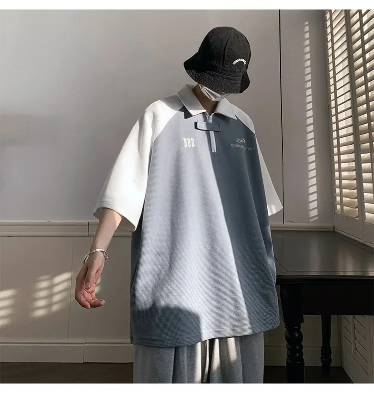 Men Waffle Polo Shirt Grey Black Niche Design — feature 9