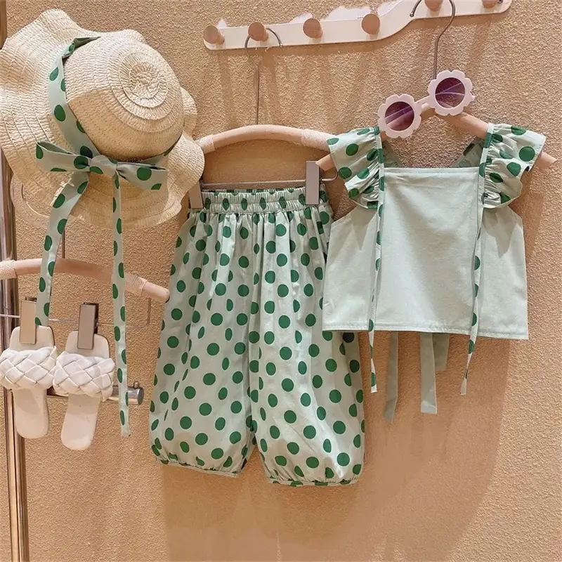 Girls Sleeveless Polka Dot Suit 2024 - Image 3