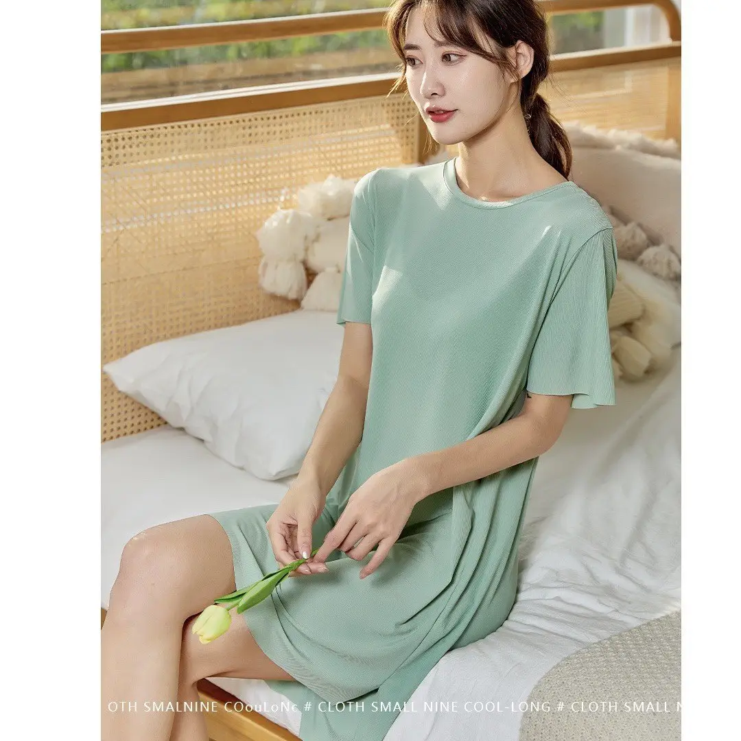 Women Ice Silk Long Dress Summer Casual Home Wear - Image 6