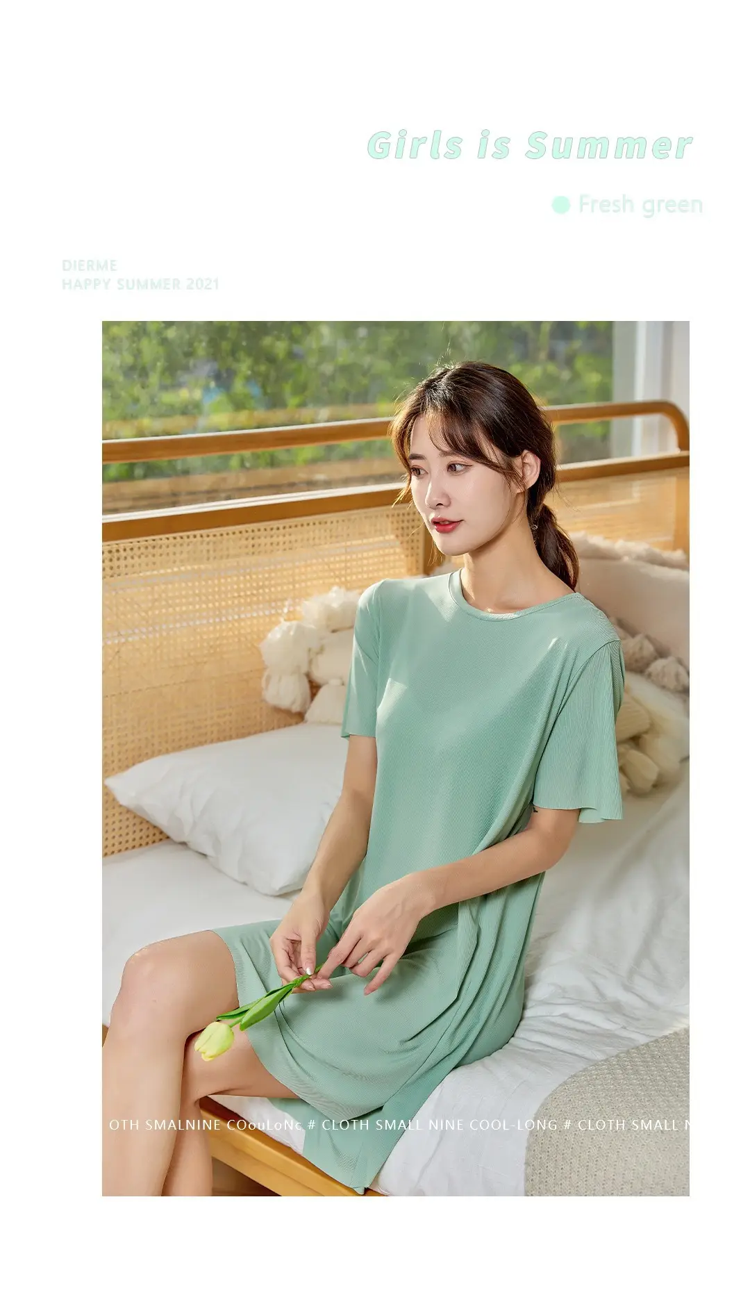 Women Ice Silk Long Dress Summer Casual Home Wear — feature 17