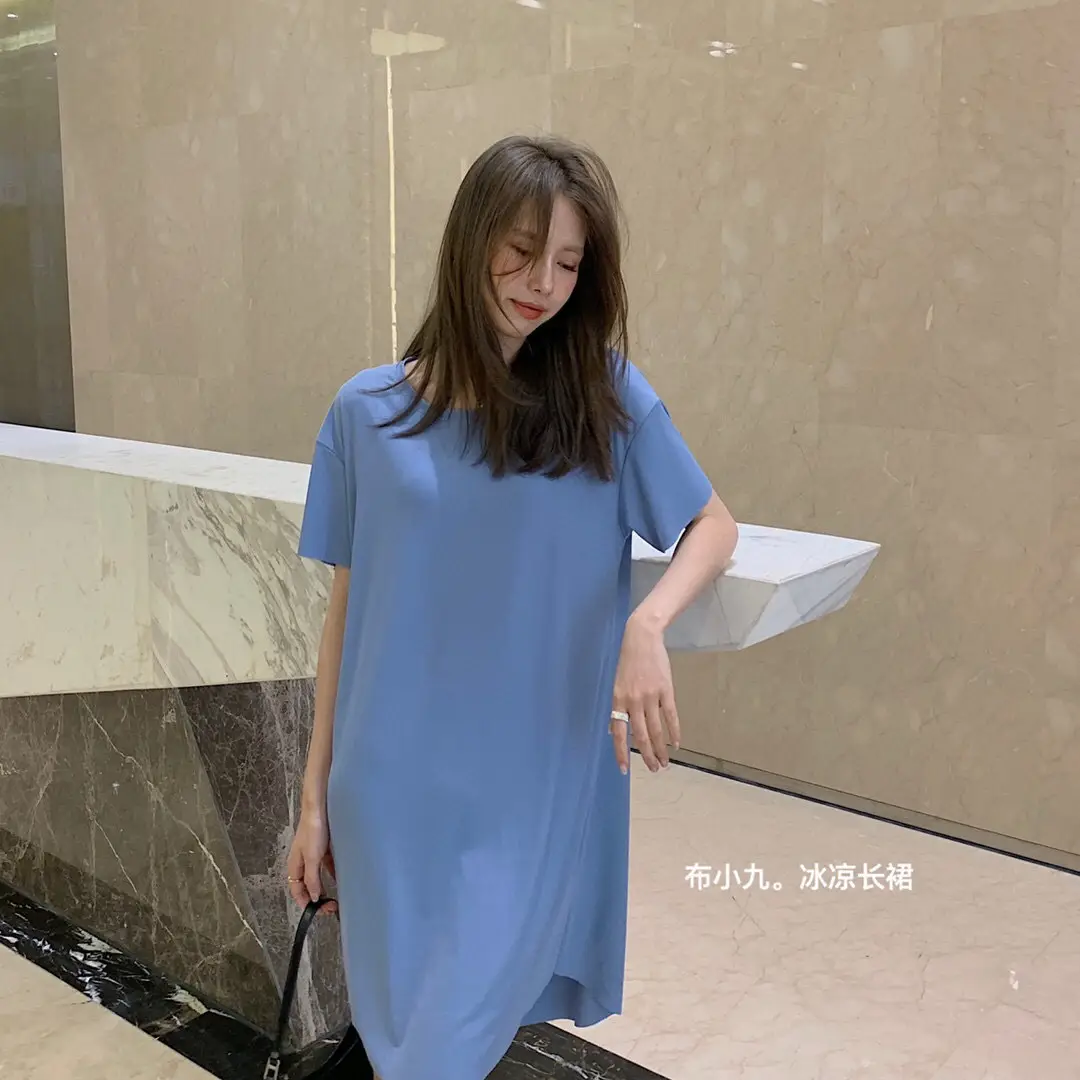 Women Ice Silk Long Dress Summer Casual Home Wear — feature 31