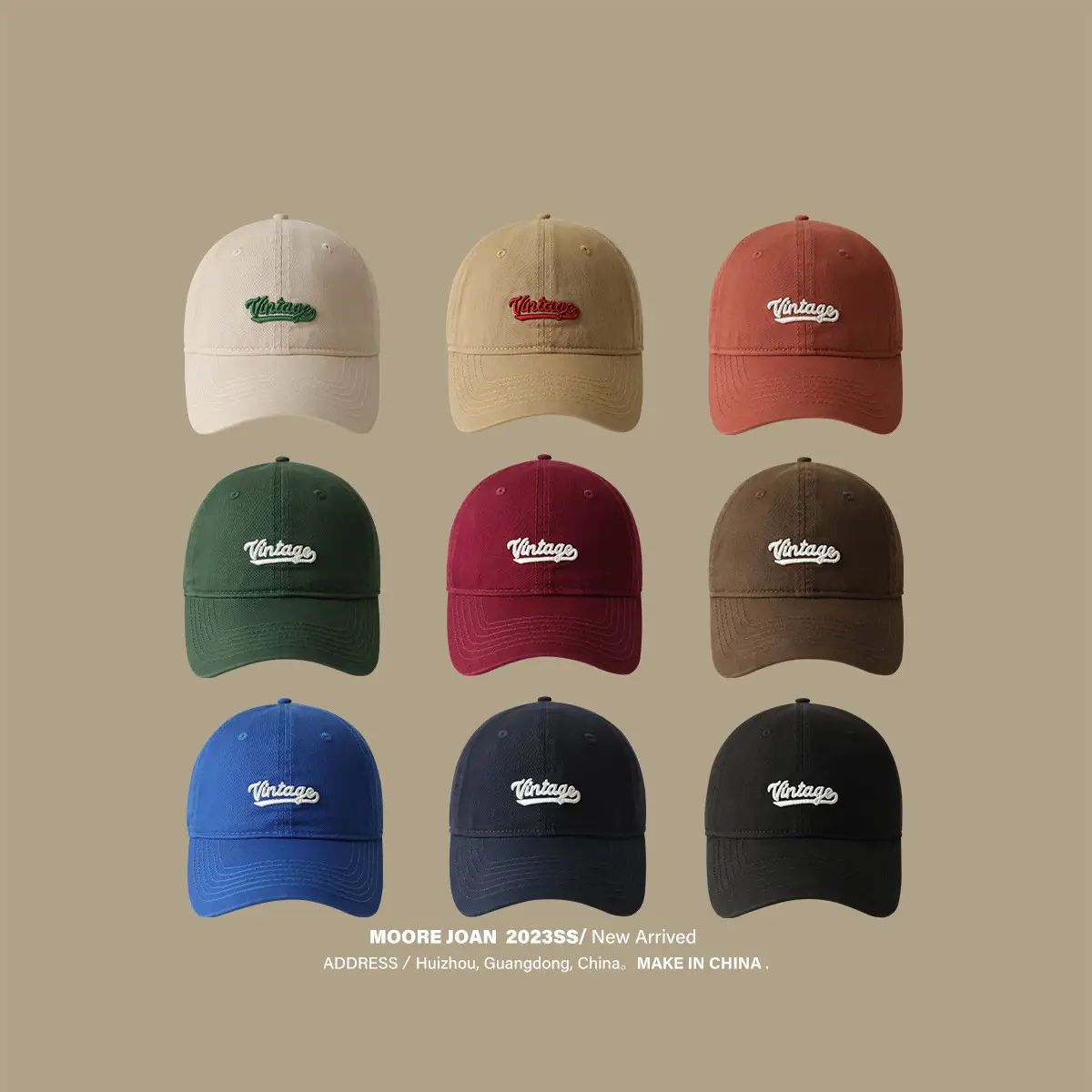 Men's Beige Vintage Red Embroidered Cap