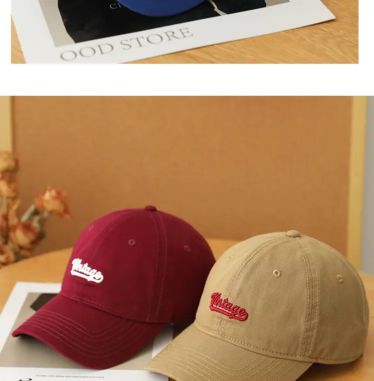 Men's Beige Vintage Red Embroidered Cap — feature 11