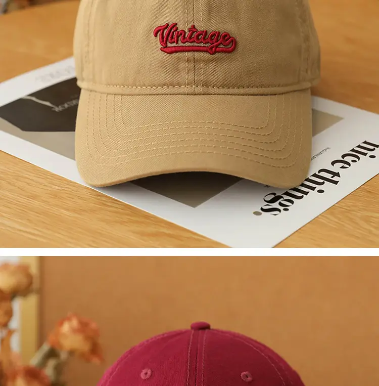 Men's Beige Vintage Red Embroidered Cap — feature 13