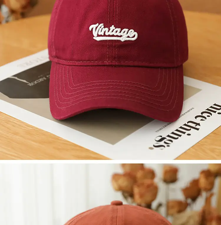 Men's Beige Vintage Red Embroidered Cap — feature 14