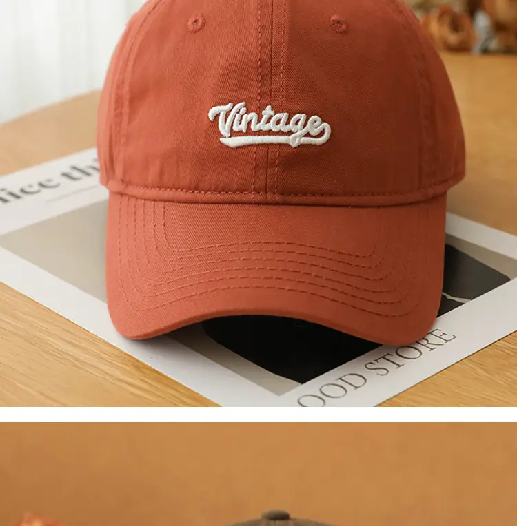 Men's Beige Vintage Red Embroidered Cap — feature 15