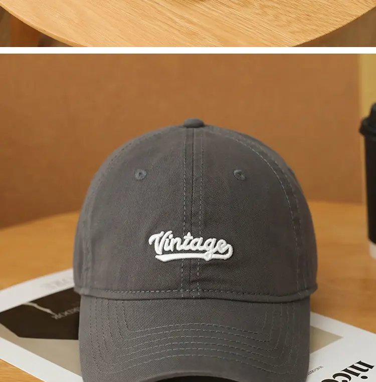 Men's Beige Vintage Red Embroidered Cap — feature 18