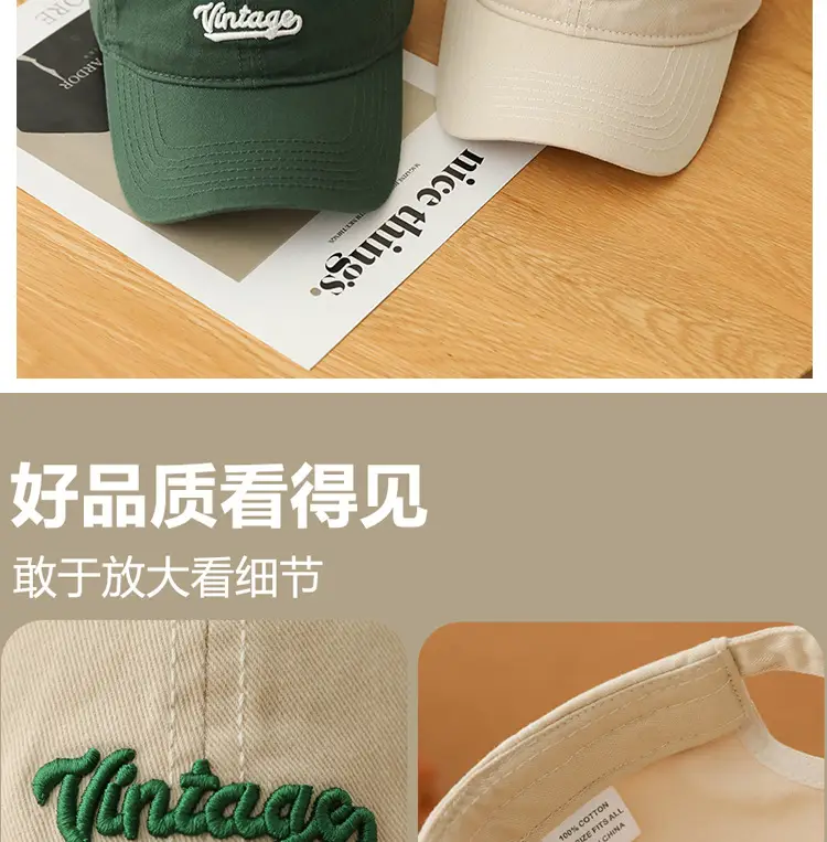 Men's Beige Vintage Red Embroidered Cap — feature 5