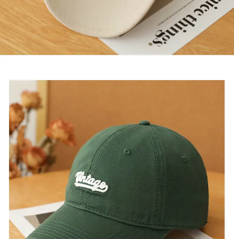 Men's Beige Vintage Red Embroidered Cap — feature 9