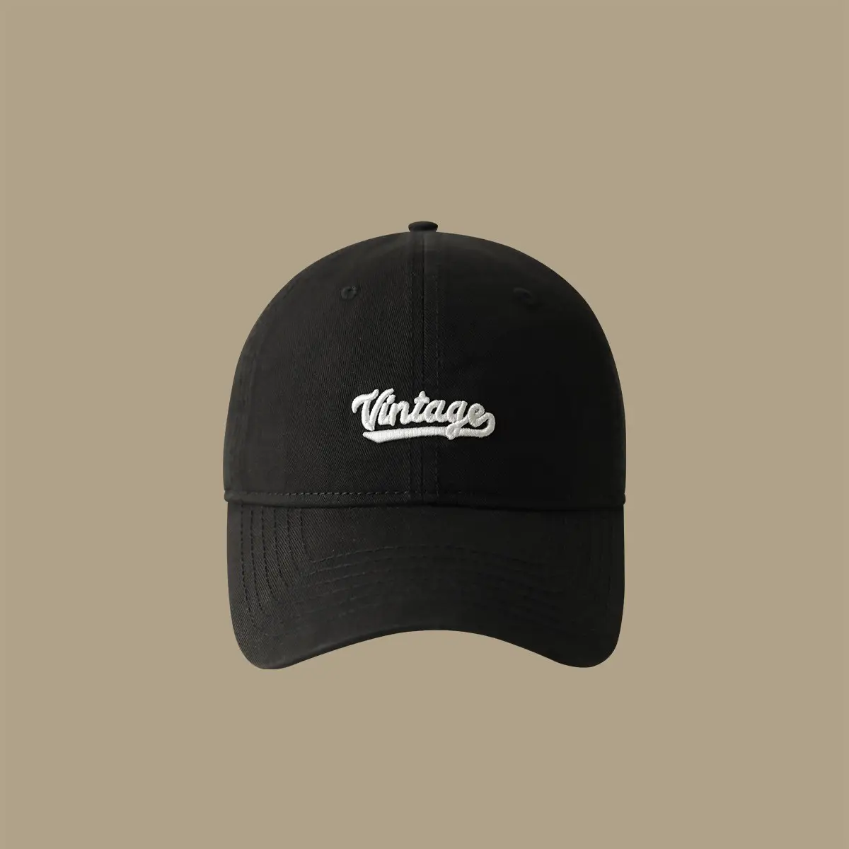 Men's Beige Vintage Red Embroidered Cap - Image 10