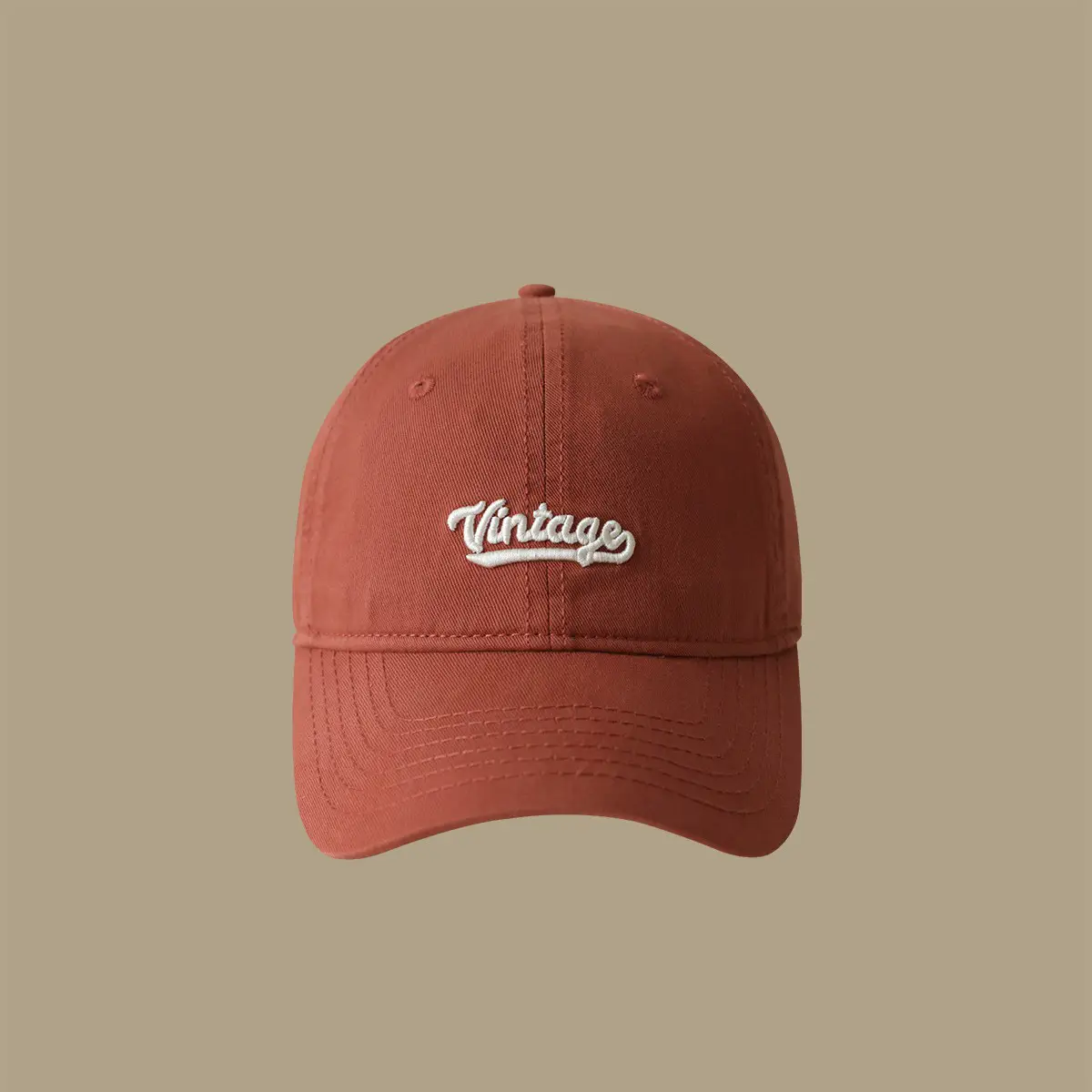 Men's Beige Vintage Red Embroidered Cap - Image 3