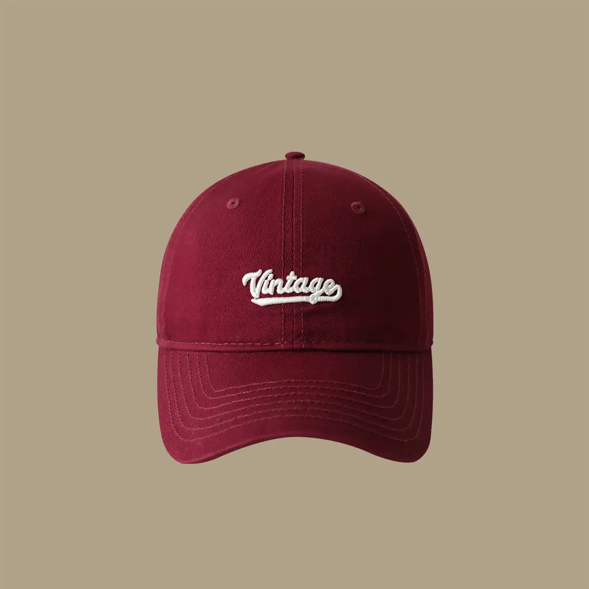 Men's Beige Vintage Red Embroidered Cap - Image 4
