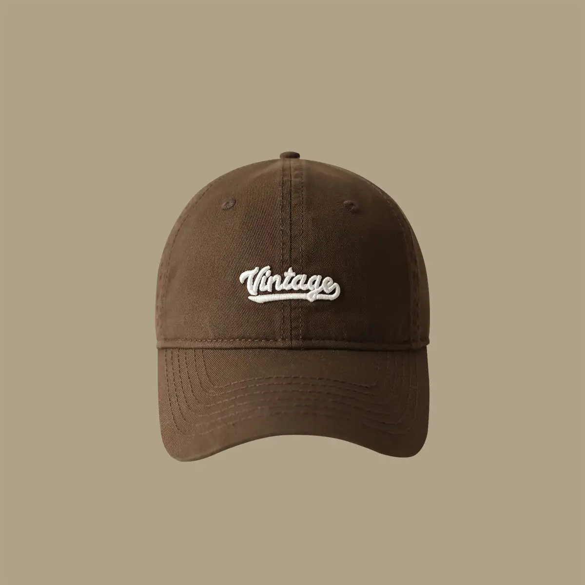 Men's Beige Vintage Red Embroidered Cap - Image 5