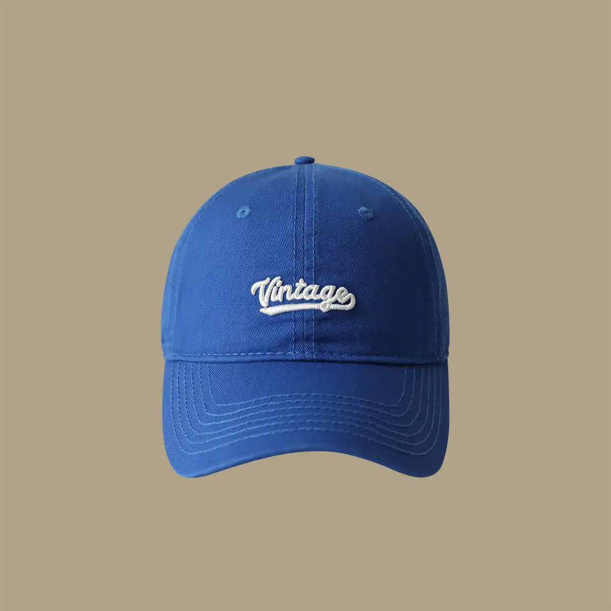 Men's Beige Vintage Red Embroidered Cap - Image 6