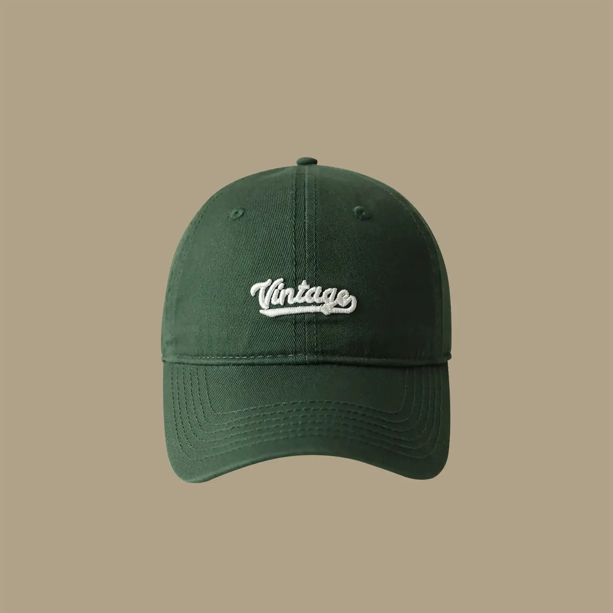 Men's Beige Vintage Red Embroidered Cap - Image 7
