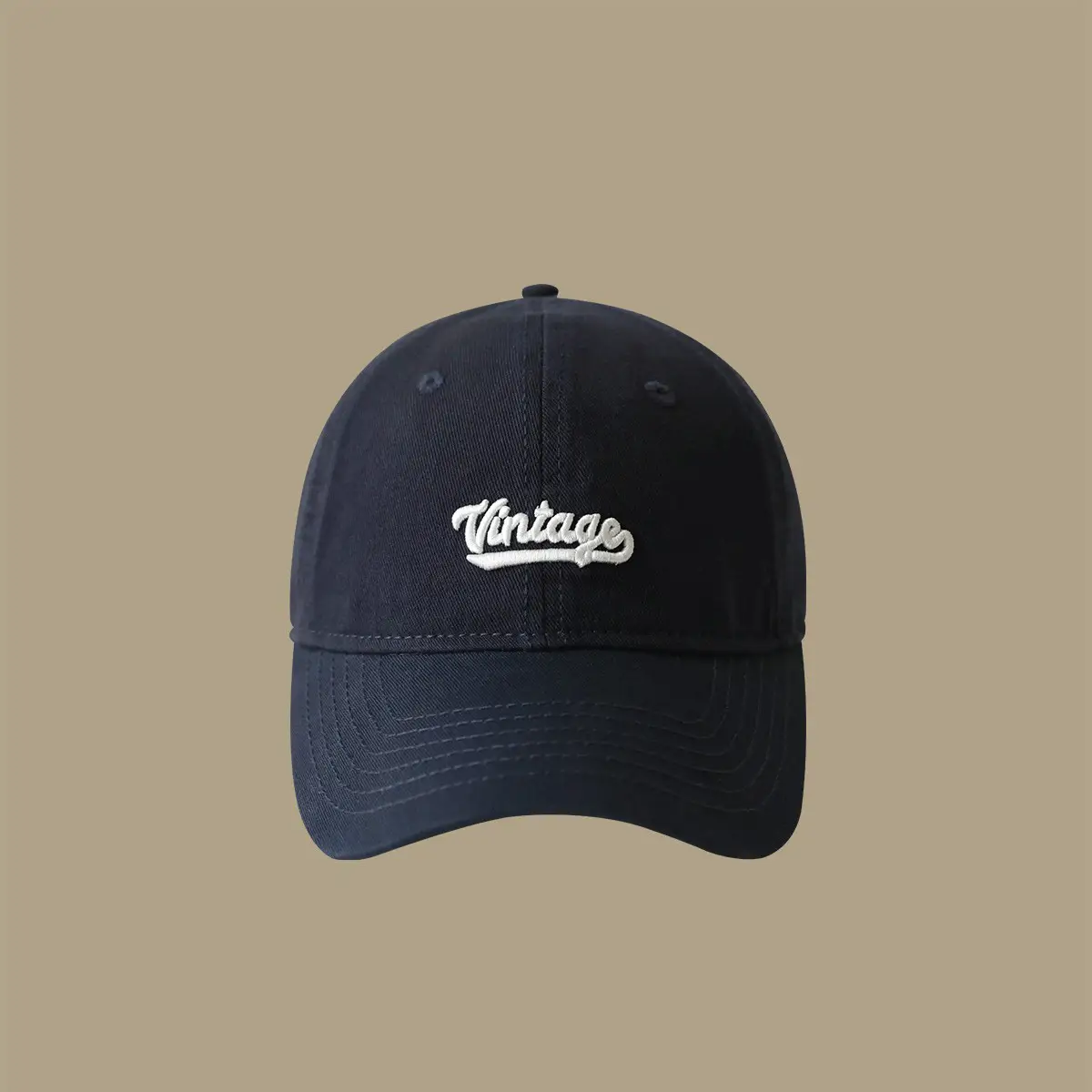 Men's Beige Vintage Red Embroidered Cap - Image 8