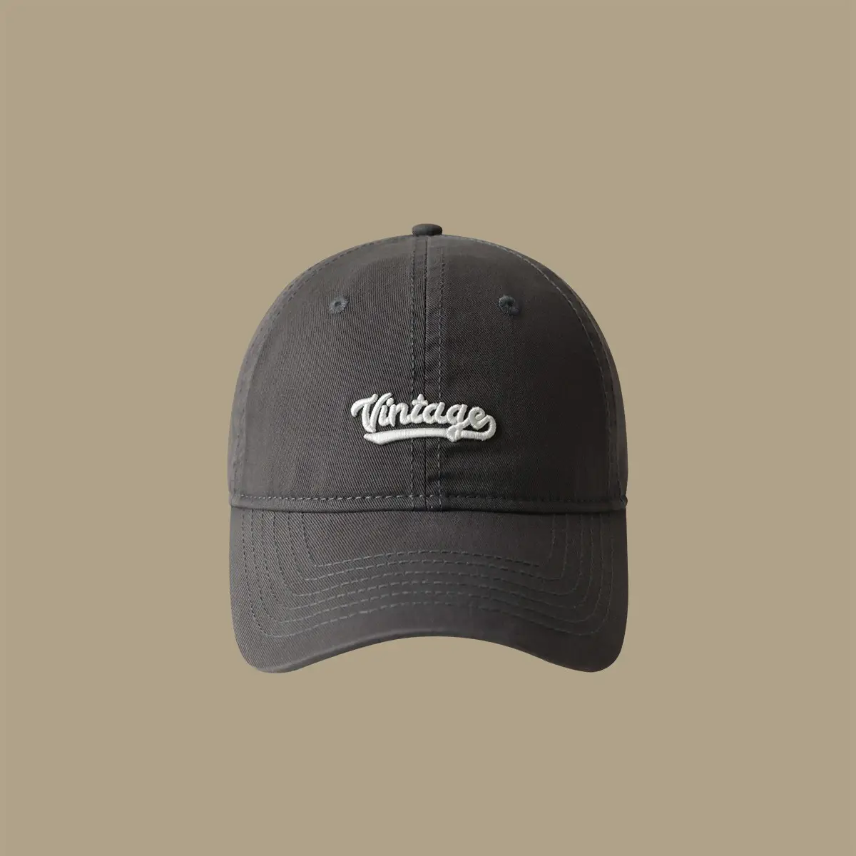 Men's Beige Vintage Red Embroidered Cap - Image 9