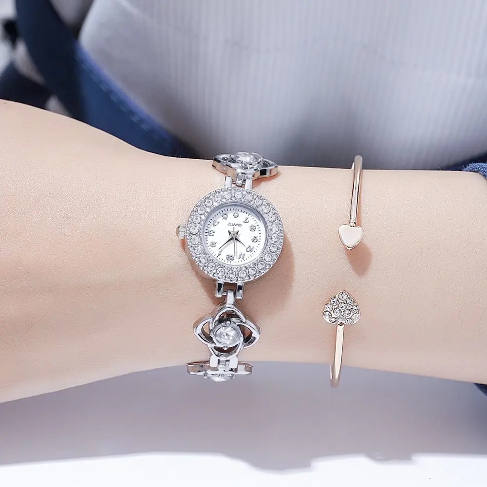 Ladies Rhinestone Bracelet Watch with Heart Charm - Image 5