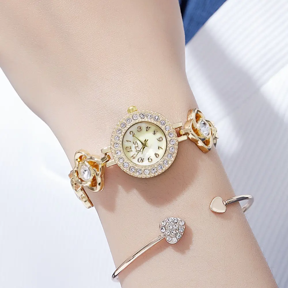 Ladies Rhinestone Bracelet Watch with Heart Charm - Image 6