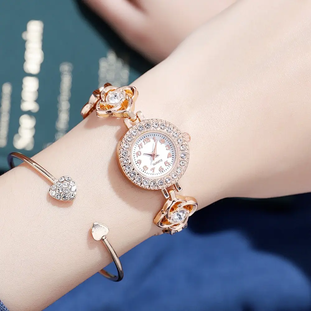 Ladies Rhinestone Bracelet Watch with Heart Charm - Image 7