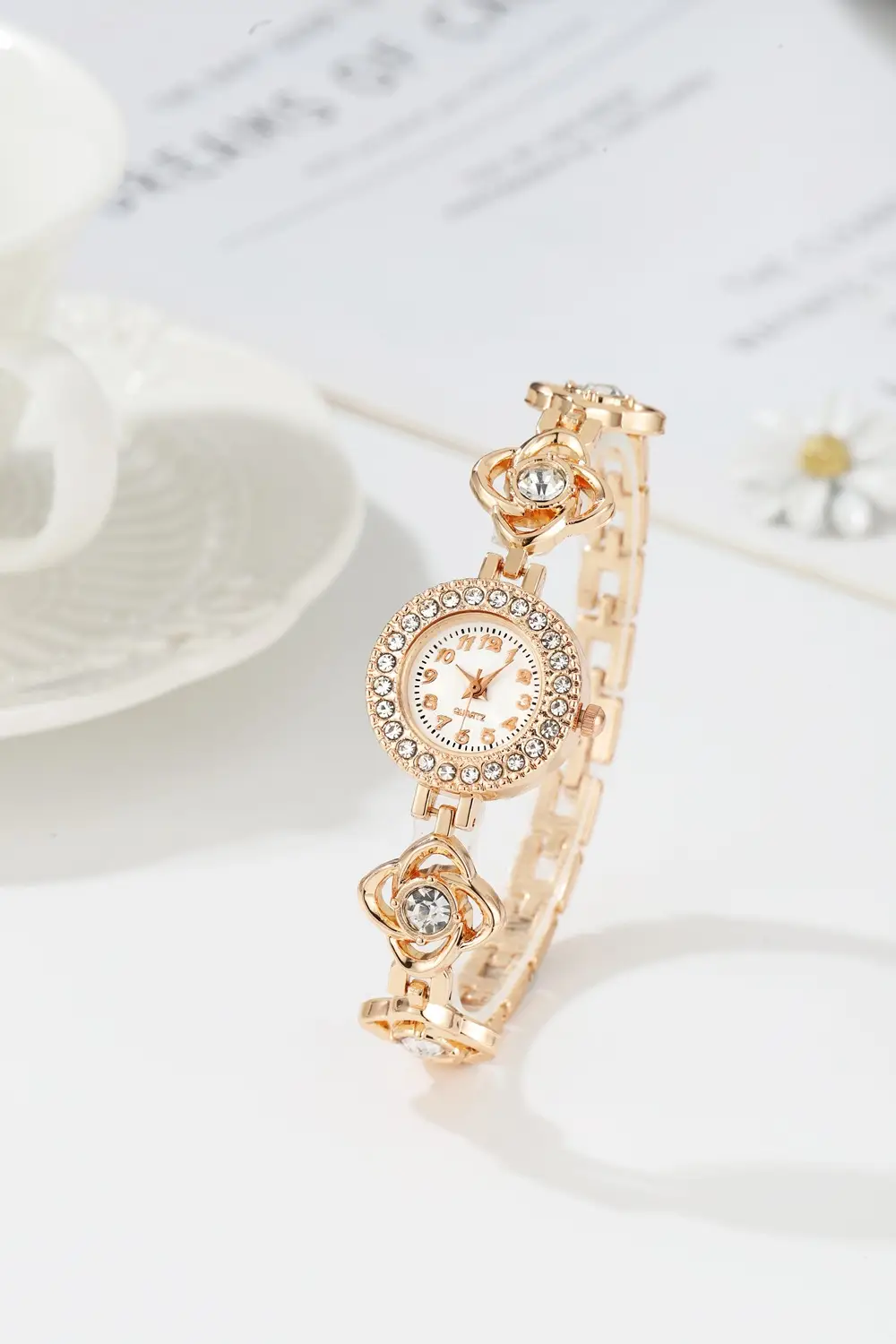 Ladies Rhinestone Bracelet Watch with Heart Charm — feature 2