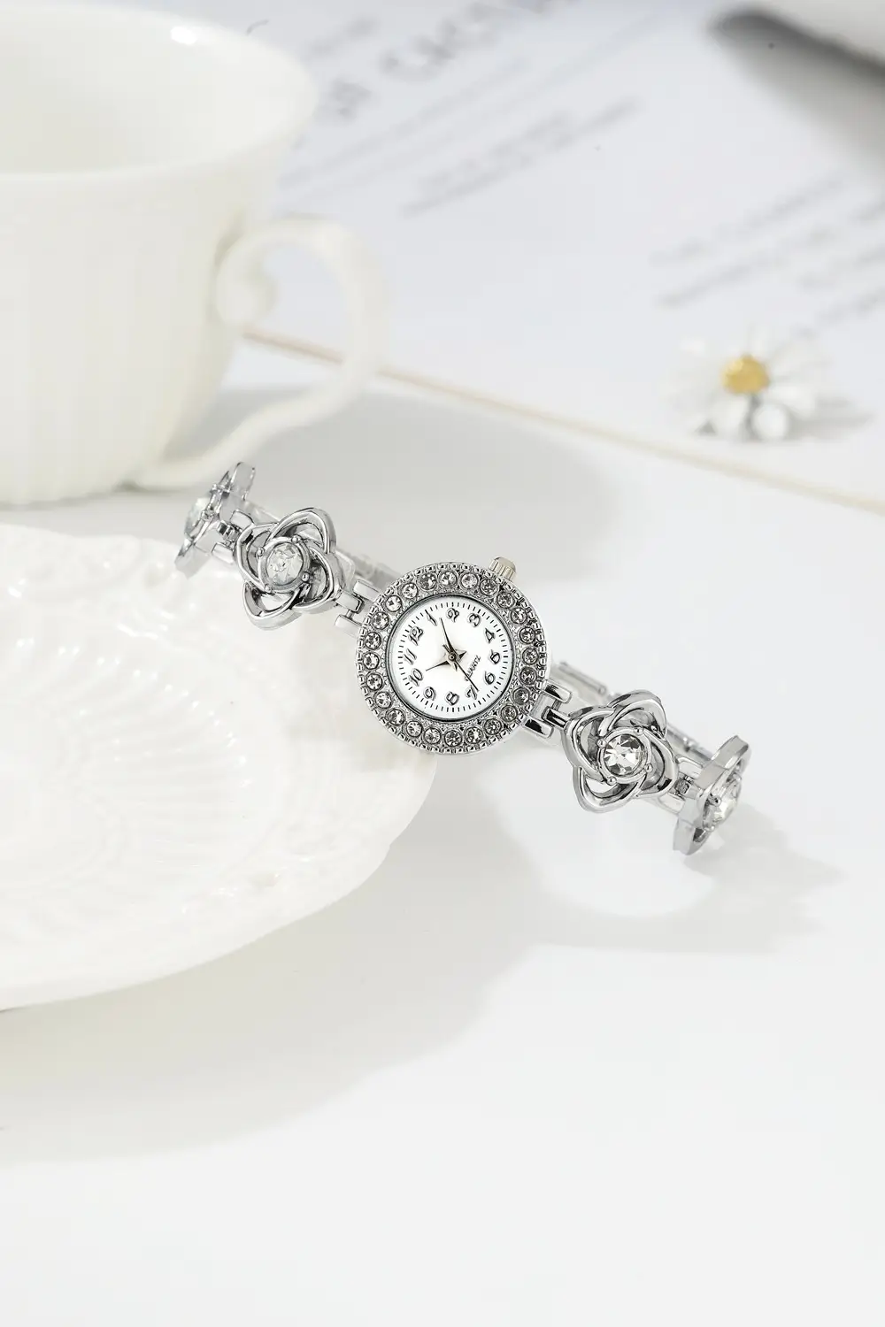 Ladies Rhinestone Bracelet Watch with Heart Charm — feature 3