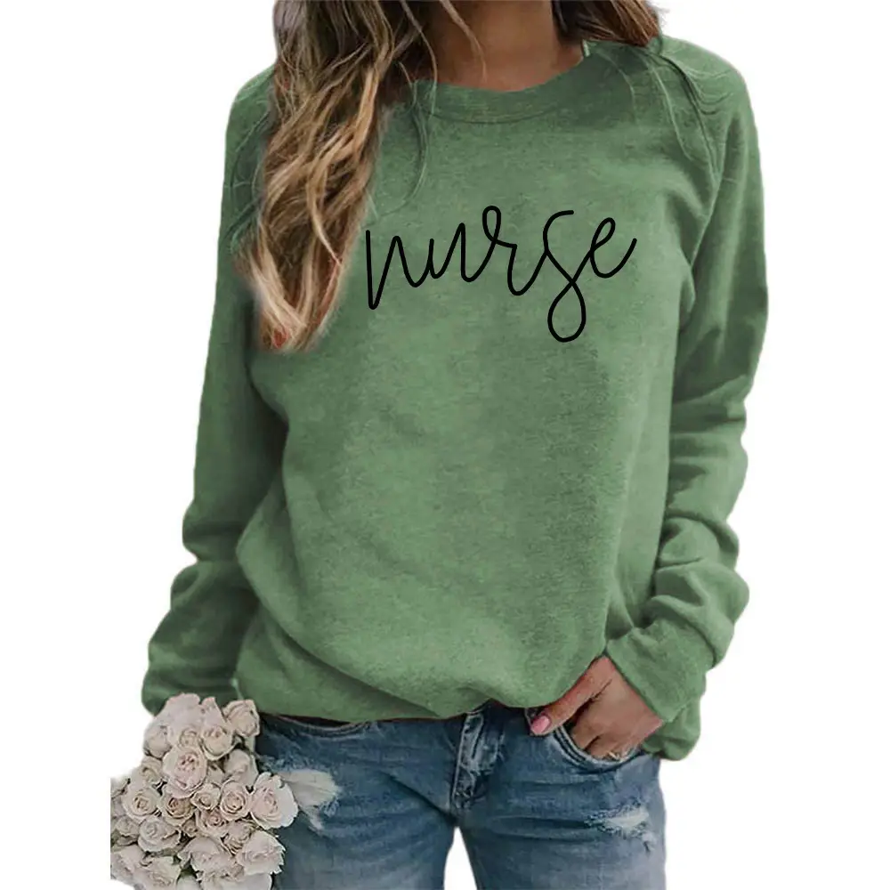 Nurse Printed Green Sweatshirt Plus Size Loose Fit — feature 16