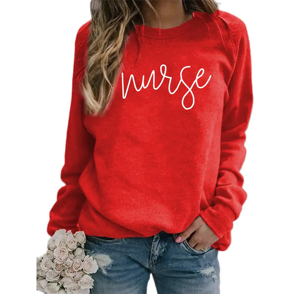 Nurse Printed Green Sweatshirt Plus Size Loose Fit