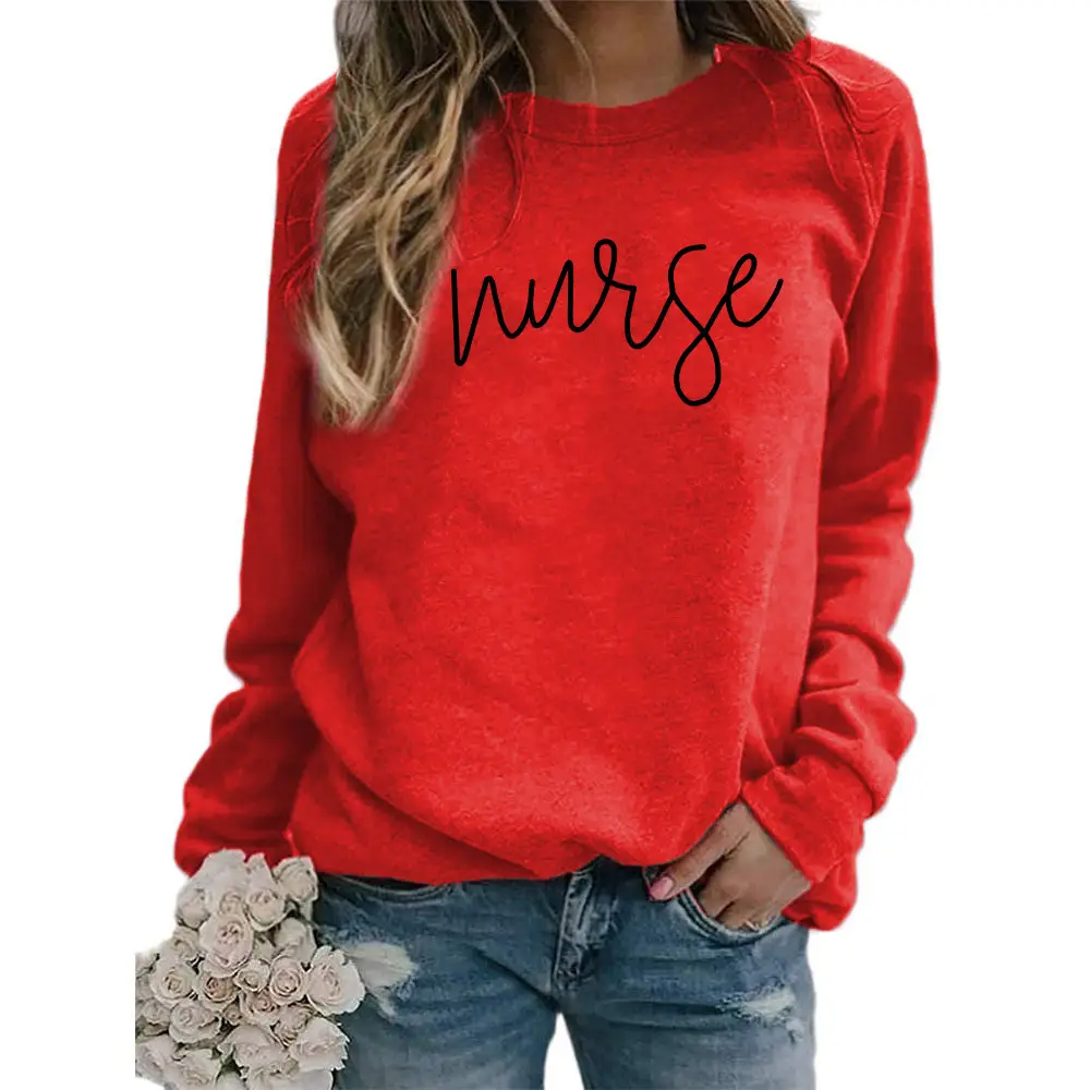 Nurse Printed Green Sweatshirt Plus Size Loose Fit — feature 25