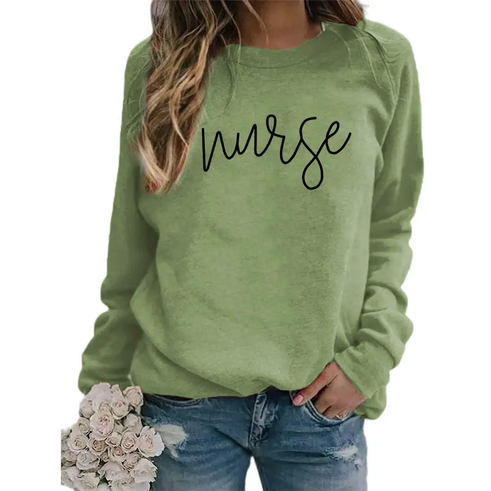 Nurse Printed Green Sweatshirt Plus Size Loose Fit — feature 27
