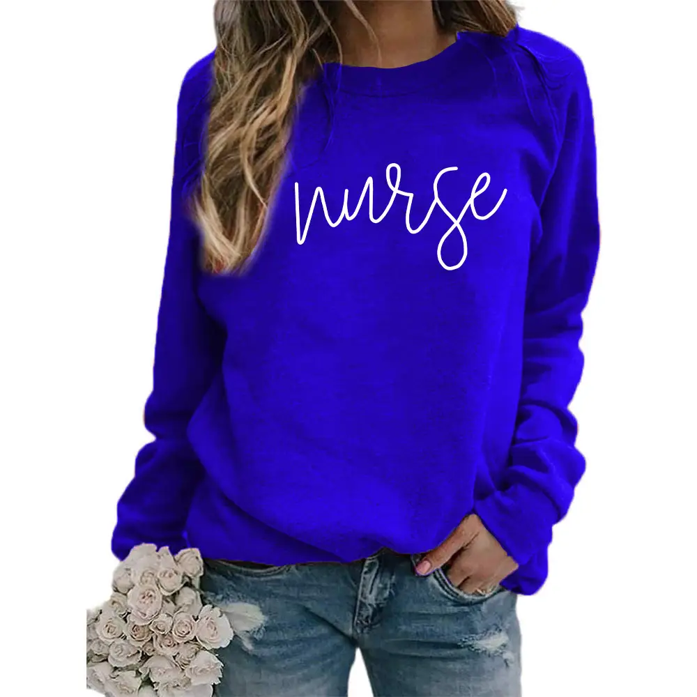 Nurse Printed Green Sweatshirt Plus Size Loose Fit