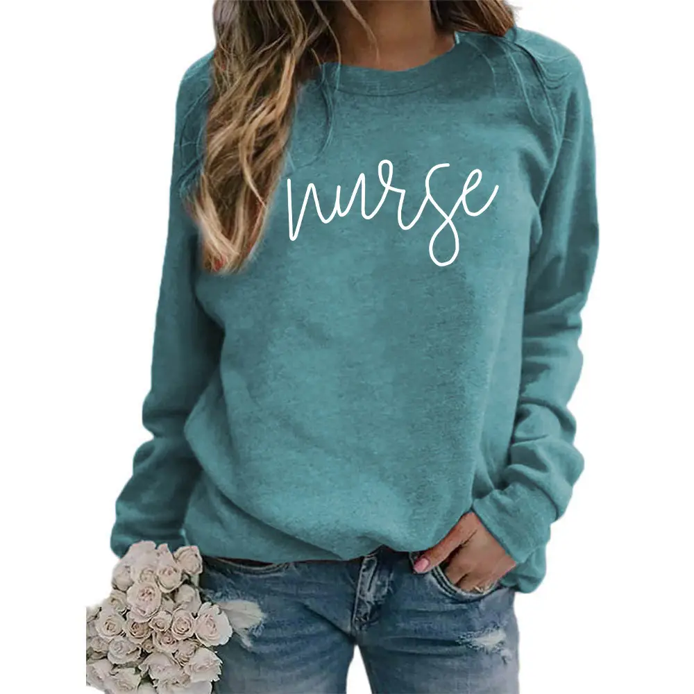 Nurse Printed Green Sweatshirt Plus Size Loose Fit