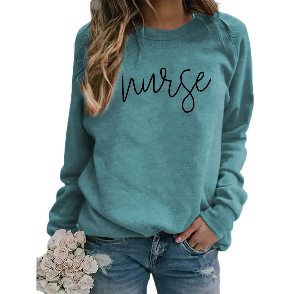 Nurse Printed Green Sweatshirt Plus Size Loose Fit — feature 22