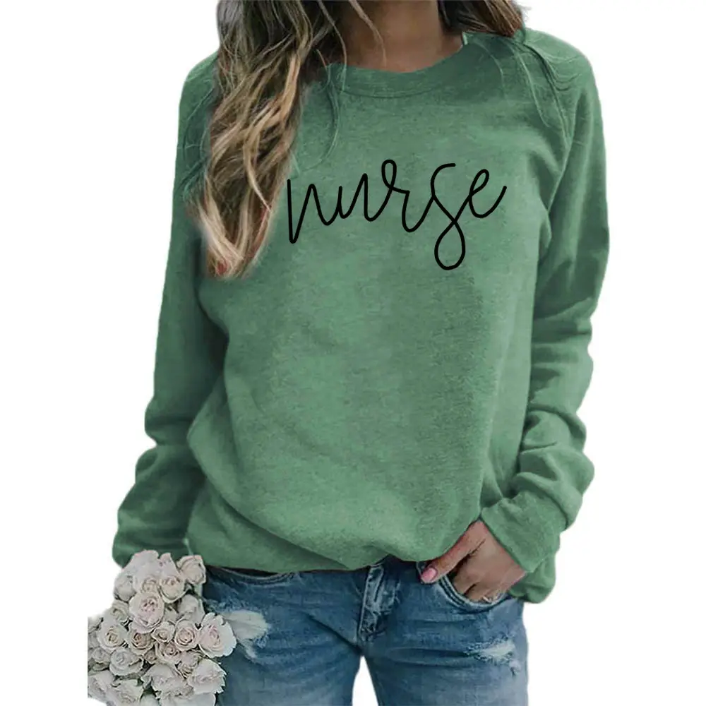 Nurse Printed Green Sweatshirt Plus Size Loose Fit