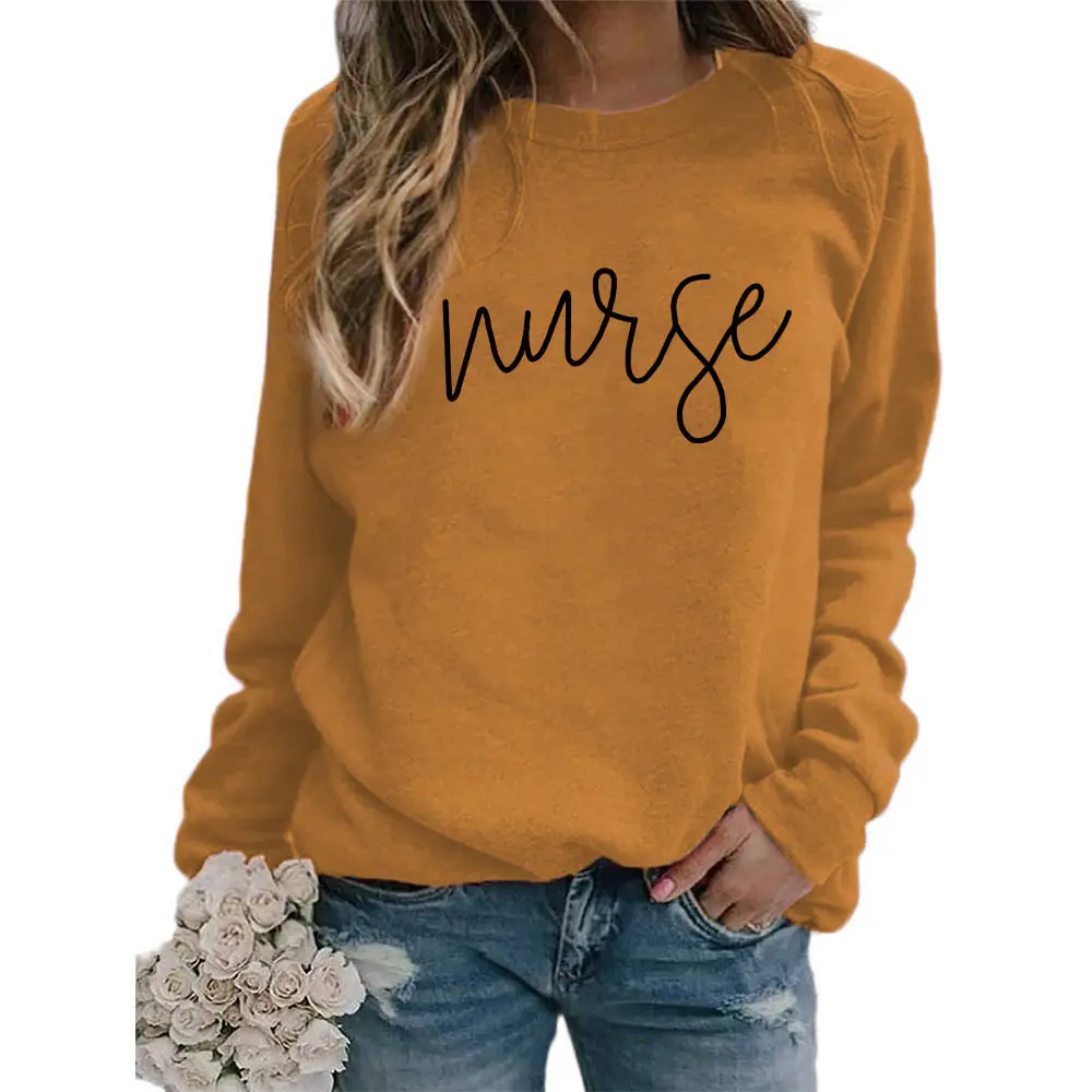Nurse Printed Green Sweatshirt Plus Size Loose Fit