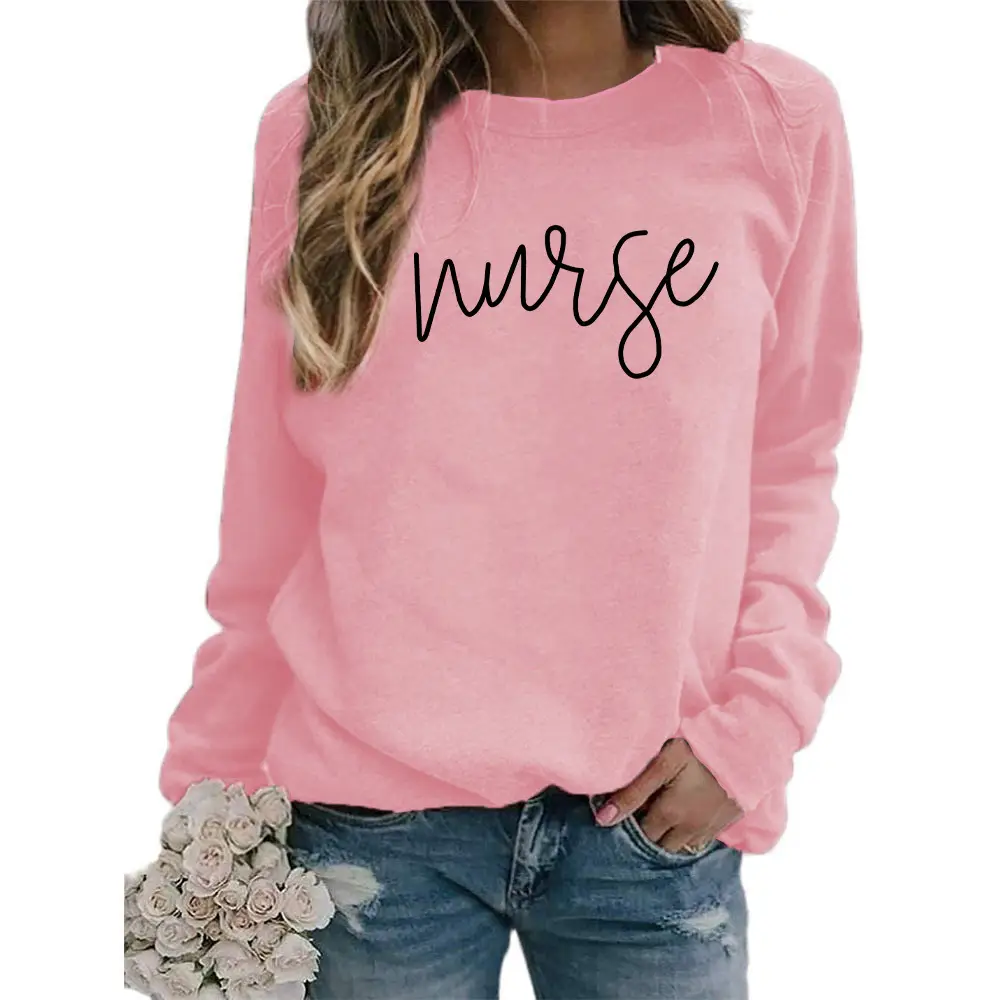 Nurse Printed Green Sweatshirt Plus Size Loose Fit