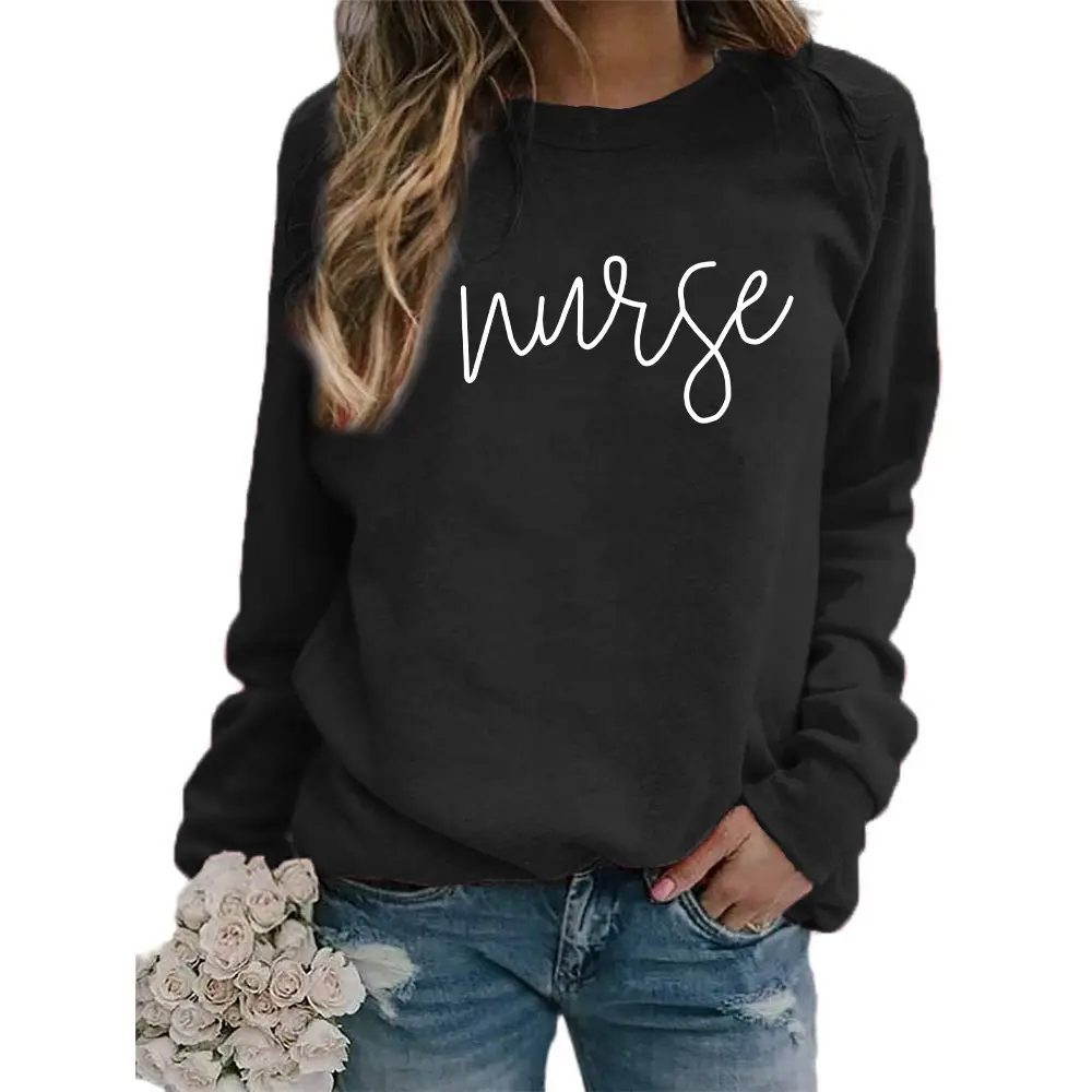 Nurse Printed Green Sweatshirt Plus Size Loose Fit