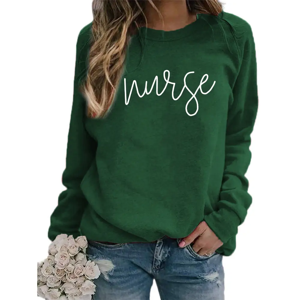 Nurse Printed Green Sweatshirt Plus Size Loose Fit