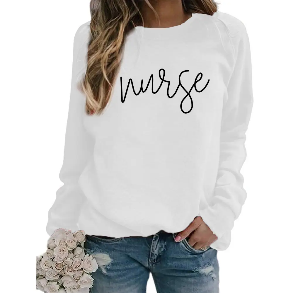 Nurse Printed Green Sweatshirt Plus Size Loose Fit